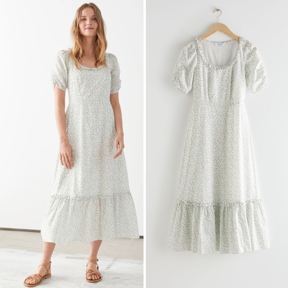 & Other Stories Dresses & Skirts - & Other Stories Puff Sleeve Scoop Neck Midi Dress